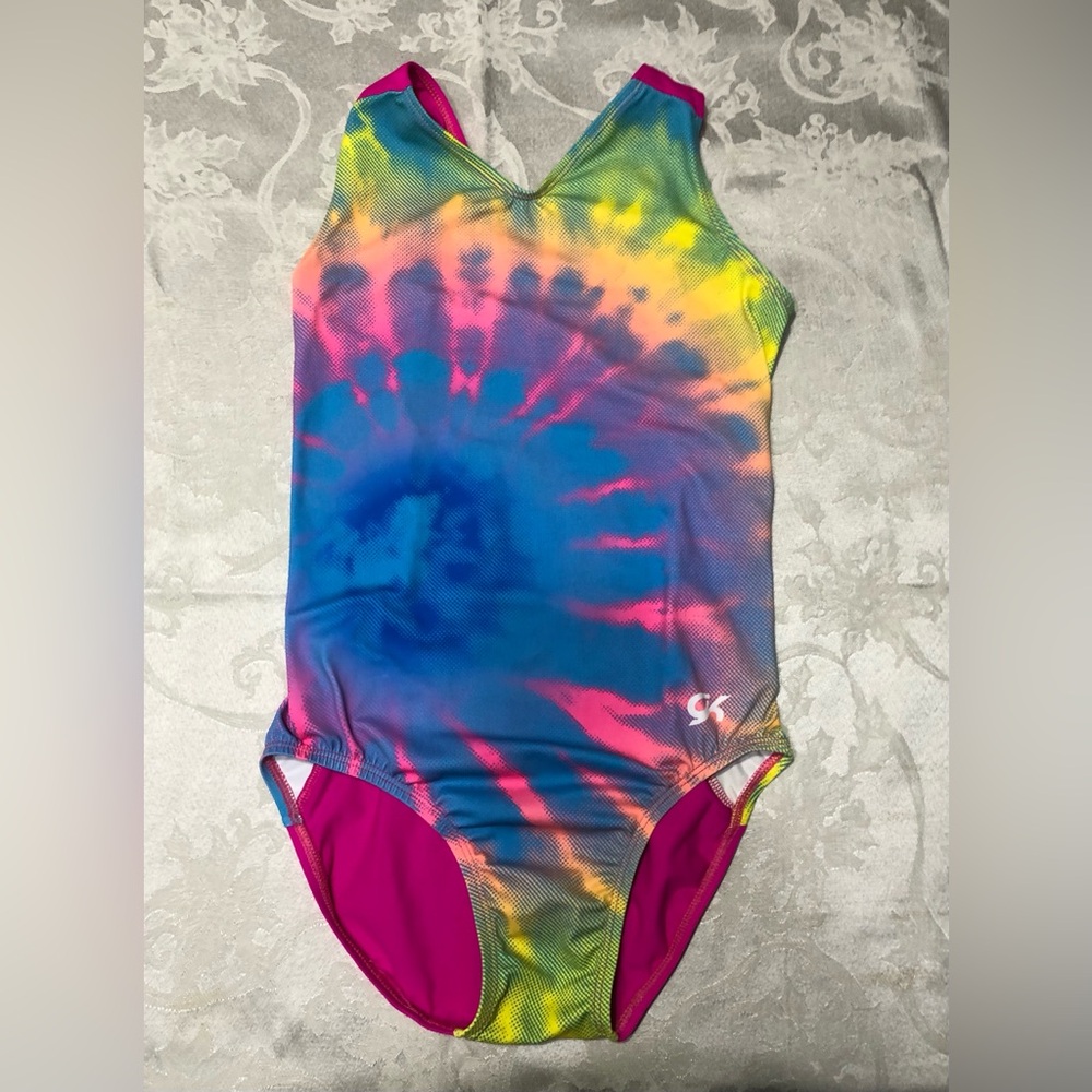 GK Gymnastics Leotard AL Adult Large Spin Art Show Stopper Tie-Dye